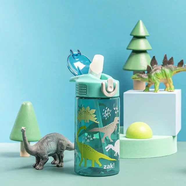 Alt view image 4 of 7 - Kids Water Bottle For School or Travel, 16oz Durable Plastic Water Bottle With Straw, Handle, and Leak-Proof, Pop-Up Spout Cover (Dinosaur)