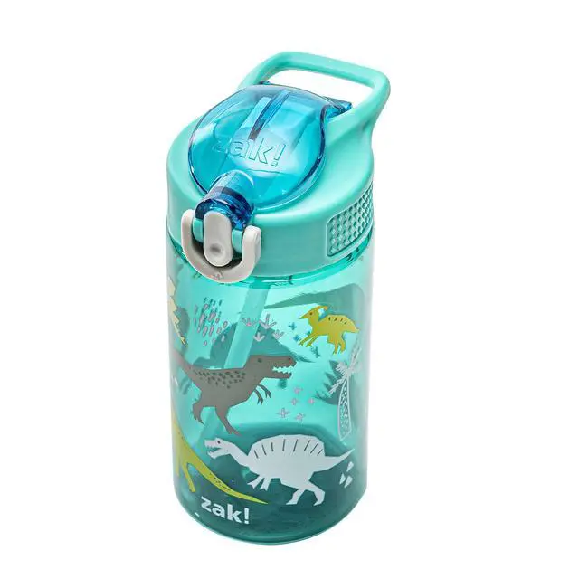 Alt view image 2 of 7 - Kids Water Bottle For School or Travel, 16oz Durable Plastic Water Bottle With Straw, Handle, and Leak-Proof, Pop-Up Spout Cover (Dinosaur)