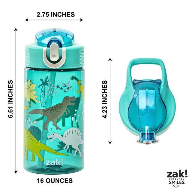 Alt view image 6 of 7 - Kids Water Bottle For School or Travel, 16oz Durable Plastic Water Bottle With Straw, Handle, and Leak-Proof, Pop-Up Spout Cover (Dinosaur)