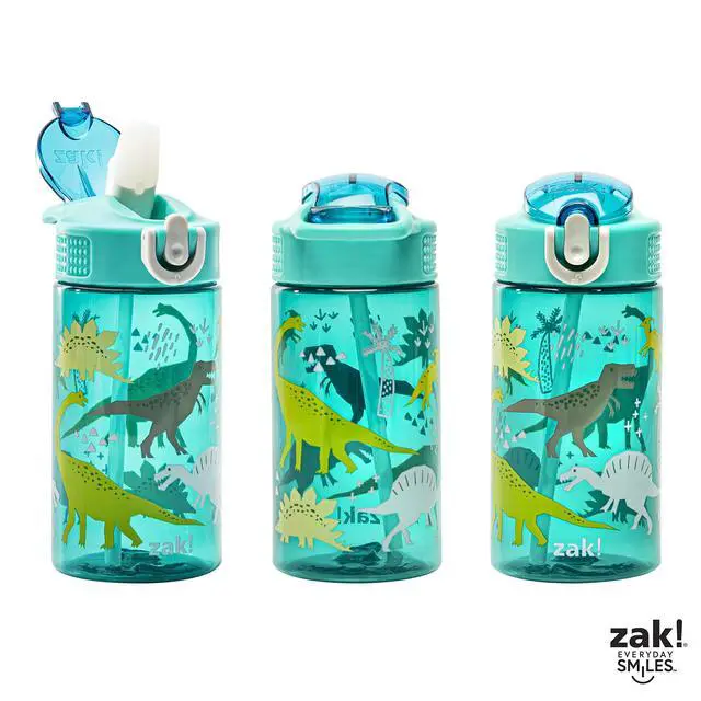 Alt view image 7 of 7 - Kids Water Bottle For School or Travel, 16oz Durable Plastic Water Bottle With Straw, Handle, and Leak-Proof, Pop-Up Spout Cover (Dinosaur)