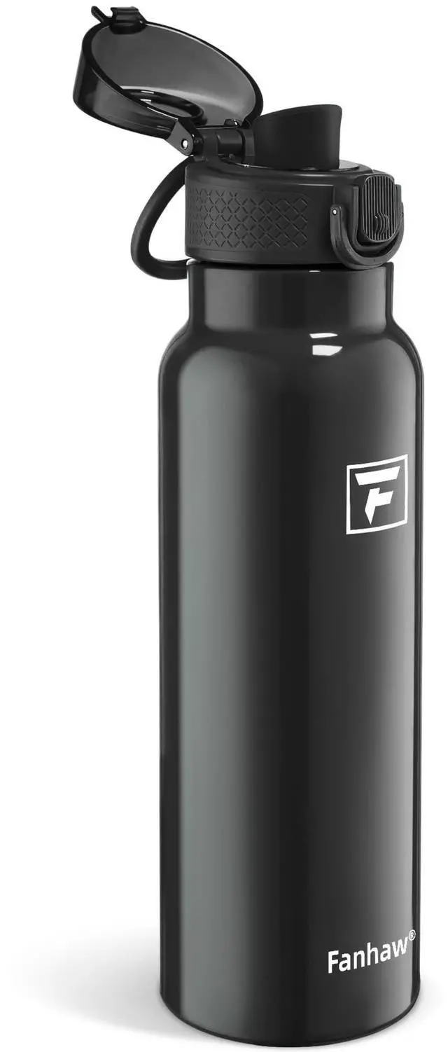 Main image of 24 oz Insulated Water Bottle with Soft Silicone Spout Lid, Leakproof Stainless Steel Vacuum Bottle for School, Sports& Daily Use, Kids, Teens& Adults, Back to School Essentials (Glossy Black)