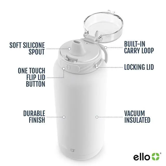 Alt view image 3 of 7 - Cooper 18oz Kids Stainless Steel Water Bottle with Straw and Carry Handle, Double Walled and Vacuum Insulated Metal, Leak Proof Locking Lid with Soft Silicone Spout, Reusable, BPA Free, White
