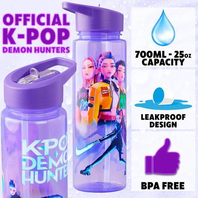 Alt view image 2 of 6 - Officially Licensed Huntrix Water Bottle for Girls, 25oz Leak Proof with Straw Lid, Gifts for Girls