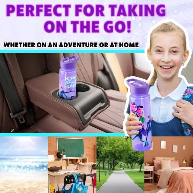 Alt view image 3 of 6 - Officially Licensed Huntrix Water Bottle for Girls, 25oz Leak Proof with Straw Lid, Gifts for Girls