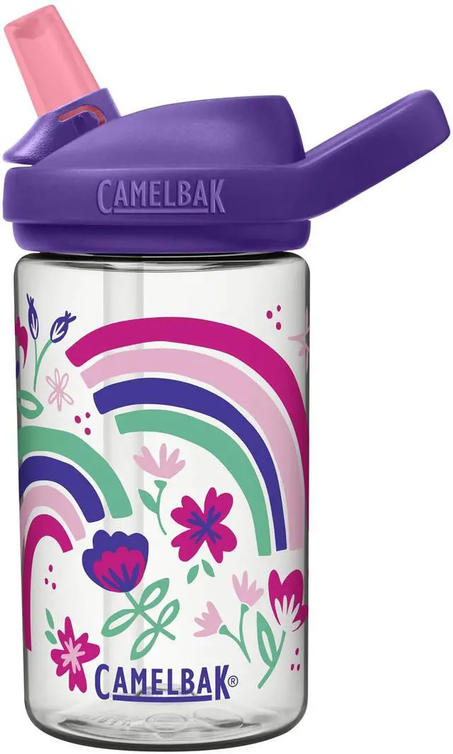Main image of Kids Water Bottle with Bite Valve Straw, LeakResistant EasySip Design for Everyday Hydration, 14oz, Rainbow Floral