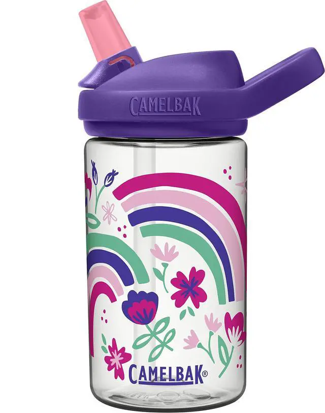 Alt view image 4 of 7 - Kids Water Bottle with Bite Valve Straw, LeakResistant EasySip Design for Everyday Hydration, 14oz, Rainbow Floral