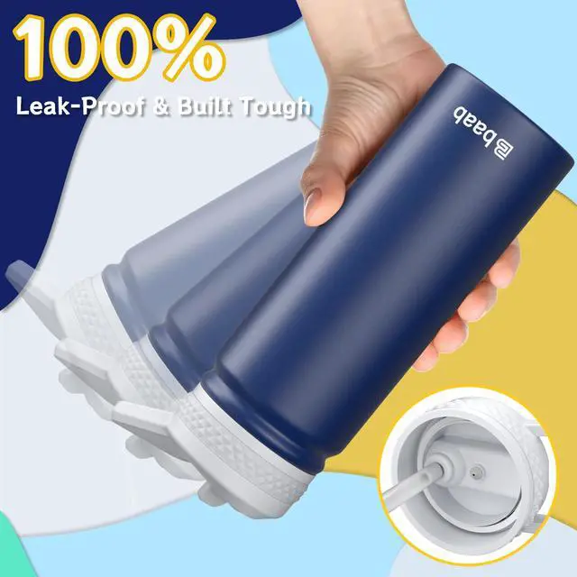 Alt view image 4 of 7 - 18oz Kids Water Bottle, Insulated Water Bottle with Straw & Stickers, 18/8 Stainless Steel Vacuum Leakproof Kids Water Straw Cup for School, Gift for Boy Girl (Navy Blue+Light Blue, 2 Pack)
