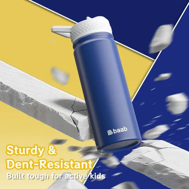 Alt view image 6 of 7 - 18oz Kids Water Bottle, Insulated Water Bottle with Straw & Stickers, 18/8 Stainless Steel Vacuum Leakproof Kids Water Straw Cup for School, Gift for Boy Girl (Navy Blue+Light Blue, 2 Pack)