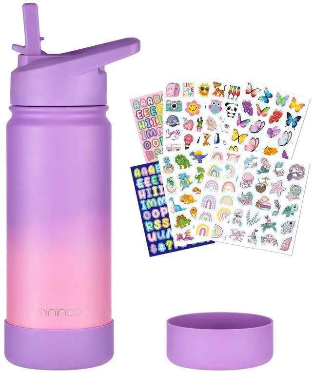 Main image of Kids Water Bottle for School, 16oz Stainless Steel Insulated Water Bottle Kids with Straw Lid for Girls, Boys (Purple/Pink)