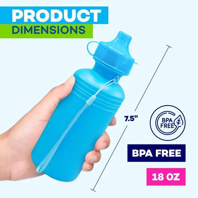 Alt view image 3 of 7 - Bulk Water Sports Bottles for Kids 18 oz - 12 Pack Squeeze Reusable Plastic, Neon Colors, BPA Free, Kids Water Bottles Party Favor Gift Giveaways, End of Year Student Gifts from Teacher