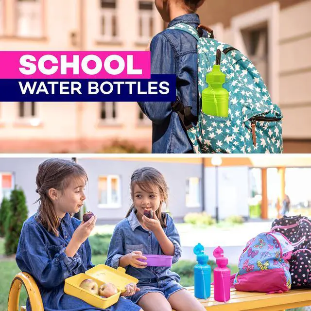 Alt view image 4 of 7 - Bulk Water Sports Bottles for Kids 18 oz - 12 Pack Squeeze Reusable Plastic, Neon Colors, BPA Free, Kids Water Bottles Party Favor Gift Giveaways, End of Year Student Gifts from Teacher