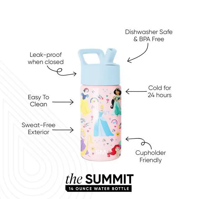 Alt view image 2 of 7 - Kids Water Bottle with Straw Lid | 14oz Insulated Stainless Steel Kids Tumbler & Spill Proof Toddler Cup for School, Girls, Boys | Summit | Princess Rainbows