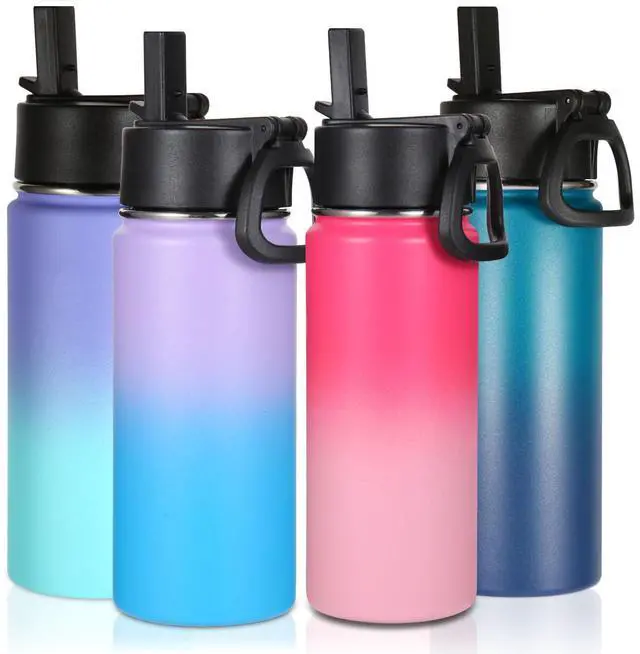 Main image of 16 OZ Kids Water Bottle Bulk 4 Pack,Insulated Sports Bottles with Straw Lid,Stainless Steel Bottle with Handle Keep Cold,Double Wall Vacuum Tumbler Cups for School,Girls(Assorted, 4)