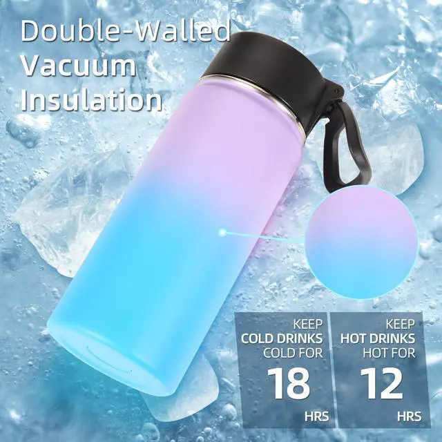 Alt view image 3 of 7 - 16 OZ Kids Water Bottle Bulk 4 Pack,Insulated Sports Bottles with Straw Lid,Stainless Steel Bottle with Handle Keep Cold,Double Wall Vacuum Tumbler Cups for School,Girls(Assorted, 4)