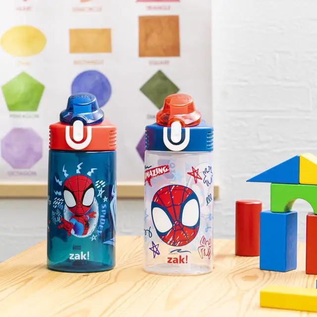 Alt view image 3 of 7 - Kids Water Bottle For School or Travel, 16oz Durable Plastic Water Bottle With Straw, Handle, and Leak-Proof Spout Cover, 2-Pack (Spidey and His Amazing Friends)