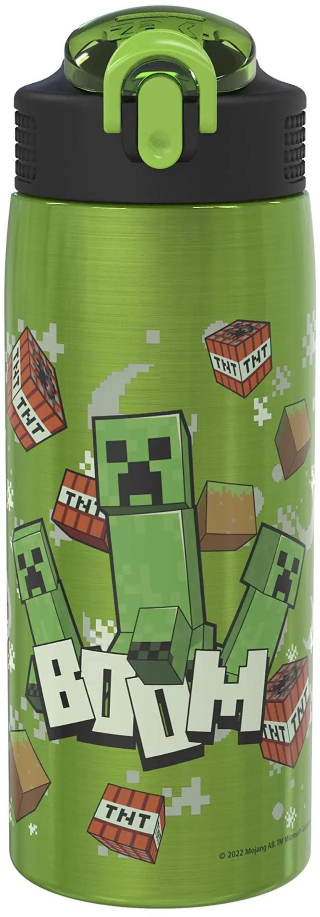 Main image of Minecraft Water Bottle for Travel and At Home, 19 oz Vacuum Insulated Stainless Steel with Locking Spout Cover, Built-In Carrying Loop, Leak-Proof Design (Creeper)