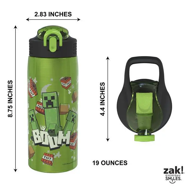 Alt view image 5 of 7 - Minecraft Water Bottle for Travel and At Home, 19 oz Vacuum Insulated Stainless Steel with Locking Spout Cover, Built-In Carrying Loop, Leak-Proof Design (Creeper)