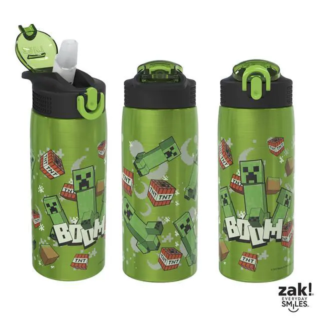 Alt view image 6 of 7 - Minecraft Water Bottle for Travel and At Home, 19 oz Vacuum Insulated Stainless Steel with Locking Spout Cover, Built-In Carrying Loop, Leak-Proof Design (Creeper)