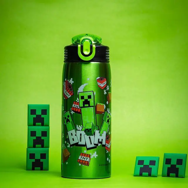 Alt view image 2 of 7 - Minecraft Water Bottle for Travel and At Home, 19 oz Vacuum Insulated Stainless Steel with Locking Spout Cover, Built-In Carrying Loop, Leak-Proof Design (Creeper)