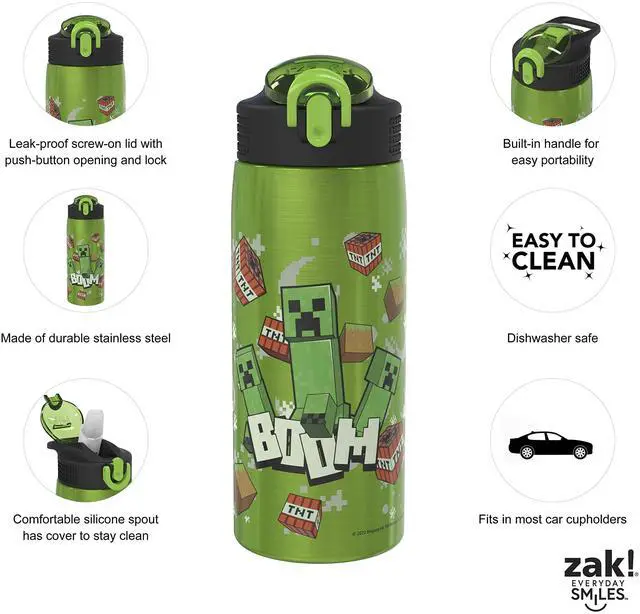 Alt view image 4 of 7 - Minecraft Water Bottle for Travel and At Home, 19 oz Vacuum Insulated Stainless Steel with Locking Spout Cover, Built-In Carrying Loop, Leak-Proof Design (Creeper)