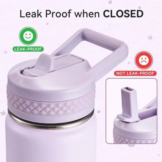 Alt view image 4 of 7 - 12 oz Kids Water Bottle, Toddler Water Bottle with Straw, Boys&Girls Bottle for School, 304 Stainless Steel Vacuum Insulated Bottle for Kids, BPA-Free, Leak-Proof, Lilac
