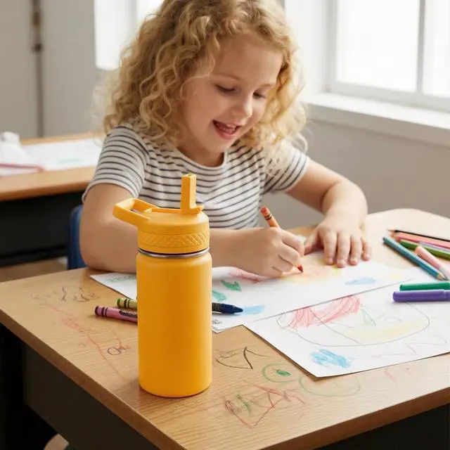 Alt view image 7 of 7 - 12 oz Kids Water Bottle, Toddler Water Bottle with Straw, Boys&Girls Bottle for School, 304 Stainless Steel Vacuum Insulated Bottle for Kids, BPA-Free, Leak-Proof, Lilac