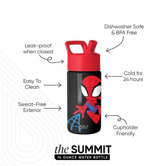 Alt view image 3 of 7 - Kids Water Bottle with Straw Lid | 14oz Insulated Stainless Steel Kids Tumbler & Spill Proof Toddler Cup for School, Girls, Boys | Summit | Spidey Kid