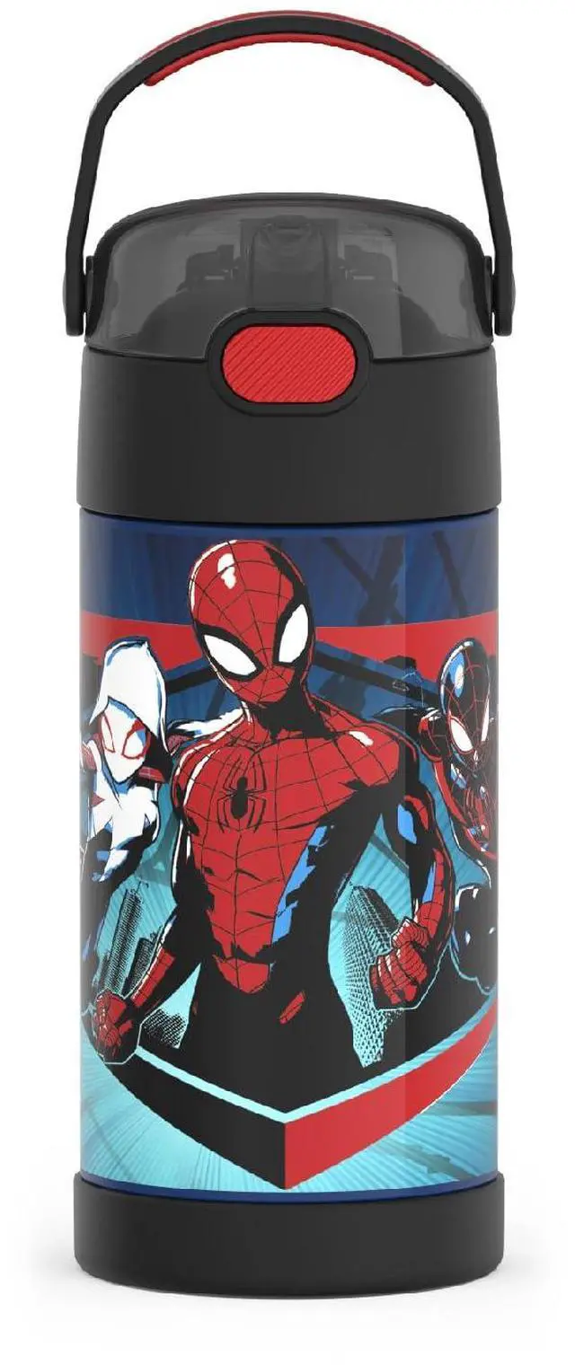 Main image of FUNTAINER Water Bottle with Straw - 12 Ounce - Kids Stainless Steel Vacuum Insulated Water Bottle with Lid, Spider-Man
