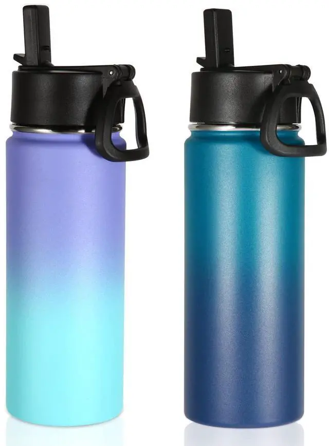 Main image of 18oz Insulated Water Bottle Bulk 2 Pack,Kids Stainless Steel Water Bottles with Straw,Wide Mouth Reusable Metal Bottle,Double Wall Vacuum Sports Flask For Cold Drink(Assorted,2 Set)
