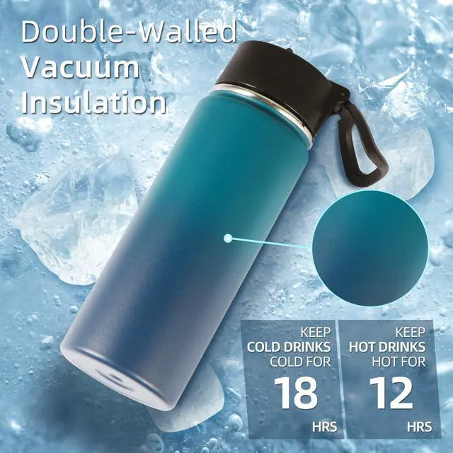 Alt view image 2 of 7 - 18oz Insulated Water Bottle Bulk 2 Pack,Kids Stainless Steel Water Bottles with Straw,Wide Mouth Reusable Metal Bottle,Double Wall Vacuum Sports Flask For Cold Drink(Assorted,2 Set)