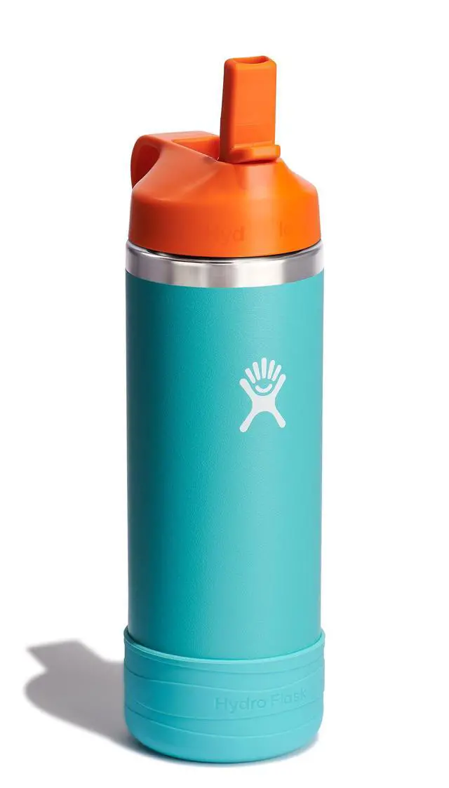 Alt view image 2 of 7 - Kids Water Bottle for School - Stainless Steel and Insulated with Straw Cap - 18 Oz in Seaspray Blue