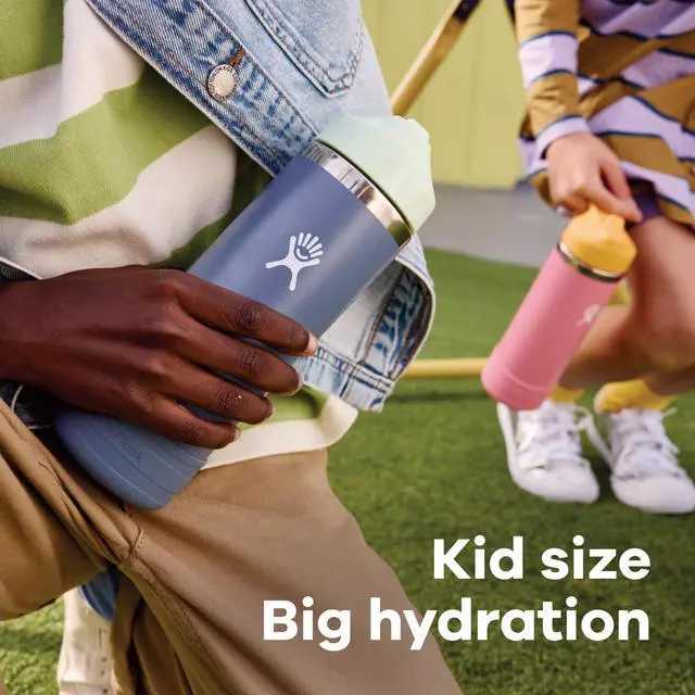Alt view image 6 of 7 - Kids Water Bottle for School - Stainless Steel and Insulated with Straw Cap - 18 Oz in Seaspray Blue