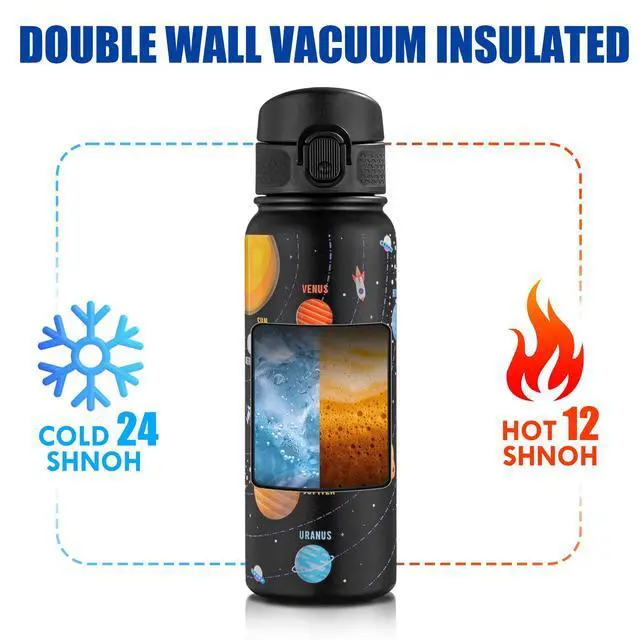 Alt view image 5 of 6 - 20 Oz Insulated Stainless Steel Water Bottle For Kids, With Straws Leak-proof, Kids Water Bottles For School Boys Girls,Solar System