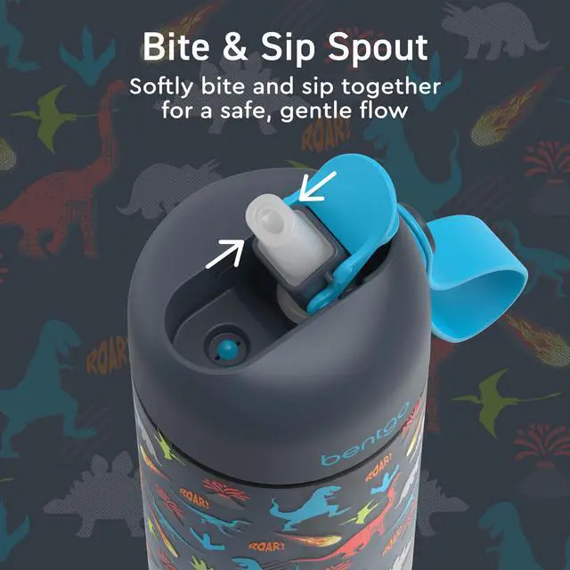 Alt view image 4 of 7 - Kids Water Bottle 2-Pack - Leak-Proof Durable Tritan BPA-Free 15 oz Cup for Kids/Toddlers Ages 3+; Bite & Sip Spout + Dishwasher Safe for School/Sports/Daycare/Camp (Dinosaur/Dino Fossils)