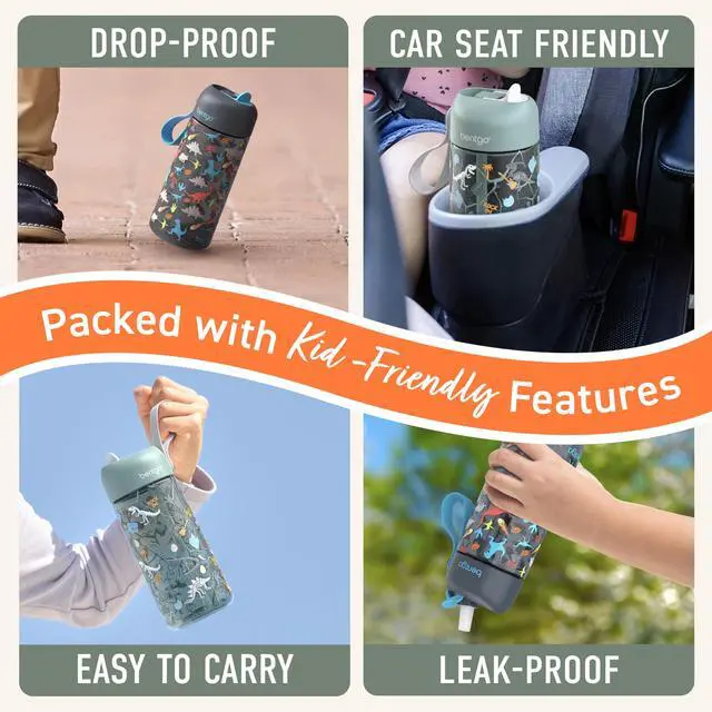 Alt view image 5 of 7 - Kids Water Bottle 2-Pack - Leak-Proof Durable Tritan BPA-Free 15 oz Cup for Kids/Toddlers Ages 3+; Bite & Sip Spout + Dishwasher Safe for School/Sports/Daycare/Camp (Dinosaur/Dino Fossils)