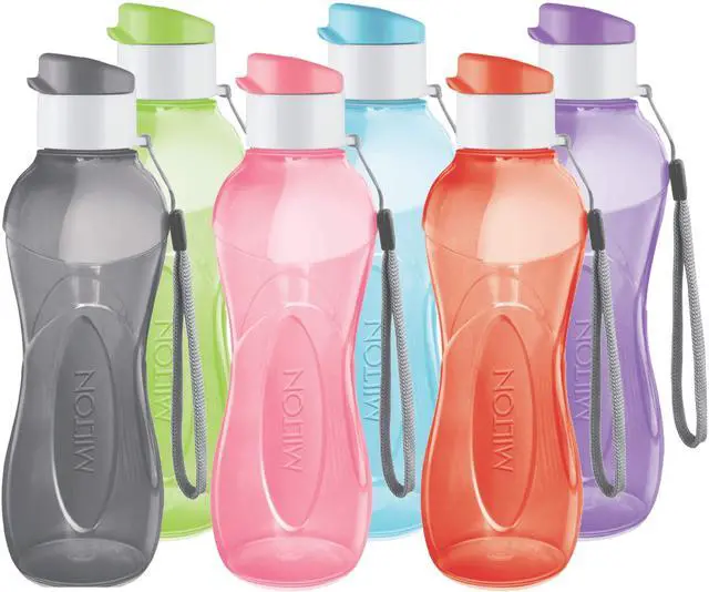 Main image of 6- pack -12 oz Kids Water Bottle for School Reusable Leak proof Small Sports Water Bottle BPA Free Durable Plastic Leak Free with Carry Strap for Lunch Travel Cycling Camping Gym Yoga -6 colors