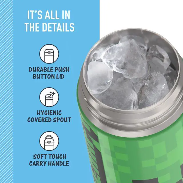 Alt view image 4 of 7 - FUNTAINER 16 Ounce Stainless Steel Vacuum Insulated Bottle with Wide Spout Lid, MINECRAFT