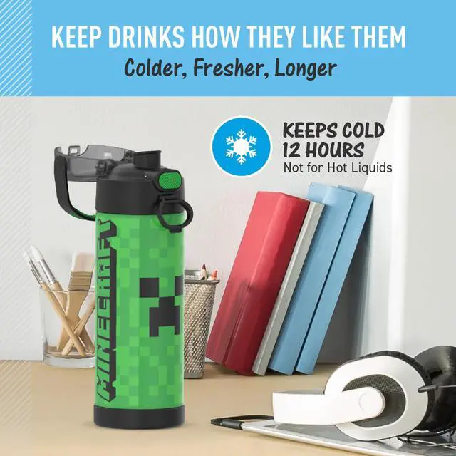 Alt view image 5 of 7 - FUNTAINER 16 Ounce Stainless Steel Vacuum Insulated Bottle with Wide Spout Lid, MINECRAFT