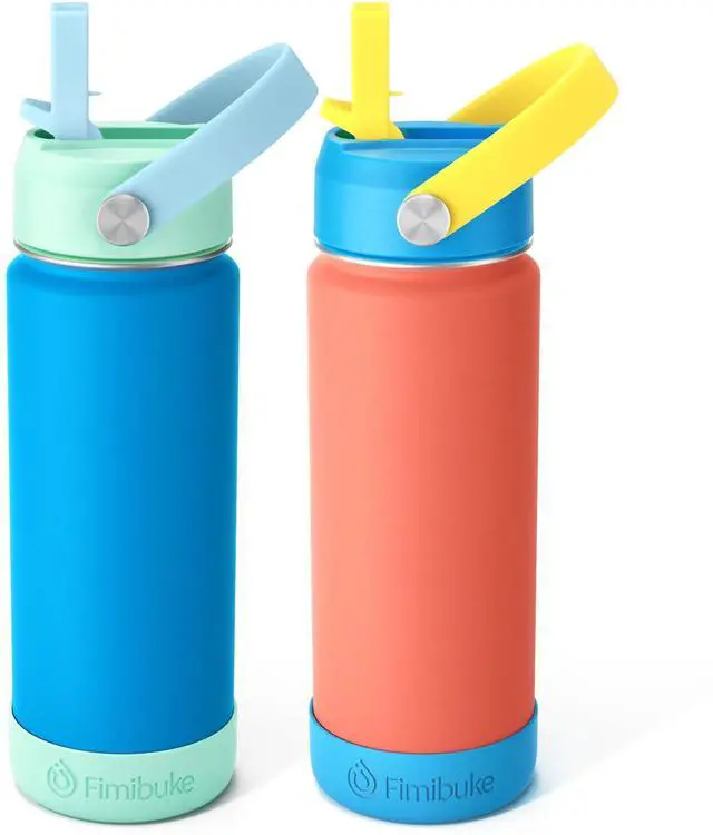 Main image of Kids Insulated Water Bottle, 18oz BPA FREE Kids Cups with Straw Double Wall Vacuum Tumbler 18/8 Stainless Steel Leak Proof Toddler Water Bottle for School Boys Girls (2 Pack, Ocean Life)