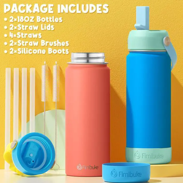 Alt view image 6 of 7 - Kids Insulated Water Bottle, 18oz BPA FREE Kids Cups with Straw Double Wall Vacuum Tumbler 18/8 Stainless Steel Leak Proof Toddler Water Bottle for School Boys Girls (2 Pack, Ocean Life)
