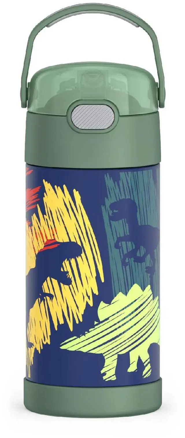 Main image of FUNTAINER Water Bottle with Straw - 12 Ounce - Kids Stainless Steel Vacuum Insulated Water Bottle with Lid, Dinosaurs
