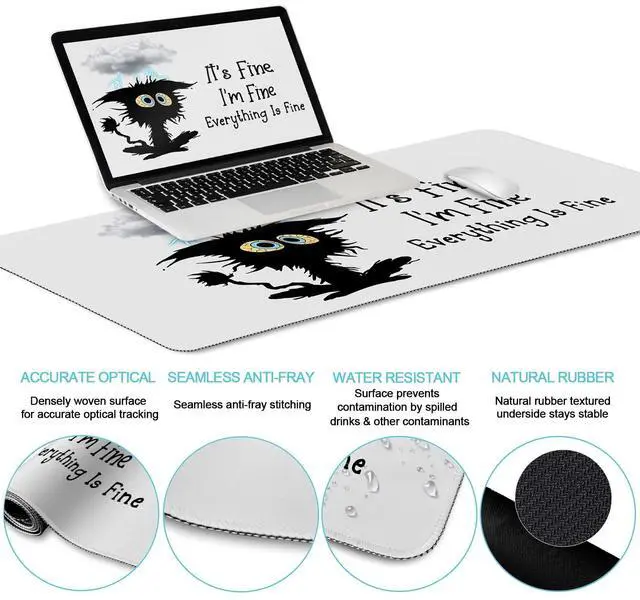Alt view image 5 of 7 - Desk Mat Set, Large Gaming Mouse Pad with Wrist Rest, Ergonomic Mouse Pad Keyboard Mat Wrist Support, Cup Coaster, Home Office Desk Accessories Decor Supplies, Funny Black Cat