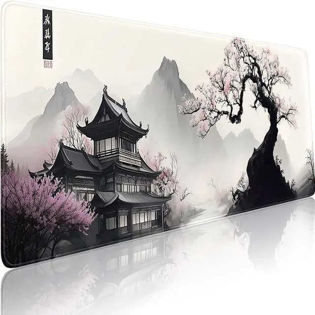Main image of Watercolor Cherry Blossom Mouse Pad Gaming Mousepad Non-Slip Rubber Base Keyboard Pad Desk Mat for Home Office, 31.5 x 11.8 in