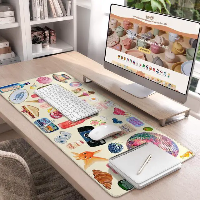 Alt view image 7 of 7 - Cute Desk Mat, Large Waterproof Mouse Pad, Non-Slip Desk Protector for Keyboard and Mouse, Aesthetic Gaming Decor for Women, Home Office, Dorm (Watercolor Stickers)