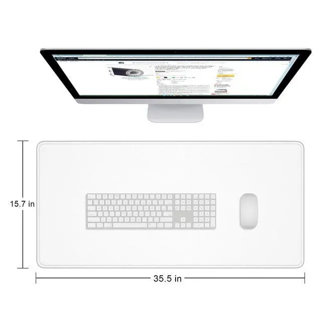 Alt view image 2 of 7 - Large Gaming Mouse Pad, Extended Mouse Mat with Stitched Edges, Full Size Keyboard Pad with Non-Slip Base, Big XXL Computer Desk Mats for Gamer, Laptop, Office, 35.5 x 15.7in, Ivory White