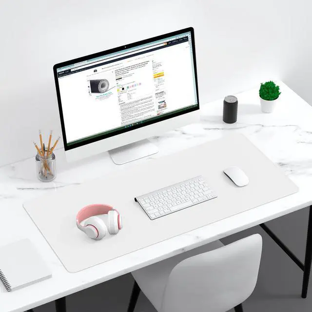 Alt view image 7 of 7 - Large Gaming Mouse Pad, Extended Mouse Mat with Stitched Edges, Full Size Keyboard Pad with Non-Slip Base, Big XXL Computer Desk Mats for Gamer, Laptop, Office, 35.5 x 15.7in, Ivory White