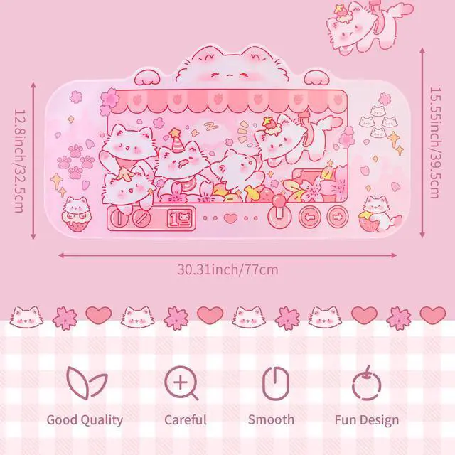 Alt view image 2 of 7 - Cute Cat Desk Pad Kawaii Kitty Claw Machine Desk Mat, Pink Switch Large Gaming Mouse Pad, Funny Deskmat Mousepad, Anime Laptop Keyboard Pad Office Home Decor for Women Girls, Coral