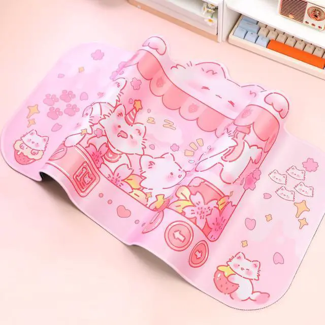 Alt view image 6 of 7 - Cute Cat Desk Pad Kawaii Kitty Claw Machine Desk Mat, Pink Switch Large Gaming Mouse Pad, Funny Deskmat Mousepad, Anime Laptop Keyboard Pad Office Home Decor for Women Girls, Coral
