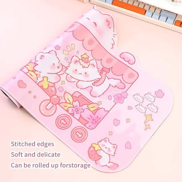 Alt view image 4 of 7 - Cute Cat Desk Pad Kawaii Kitty Claw Machine Desk Mat, Pink Switch Large Gaming Mouse Pad, Funny Deskmat Mousepad, Anime Laptop Keyboard Pad Office Home Decor for Women Girls, Coral