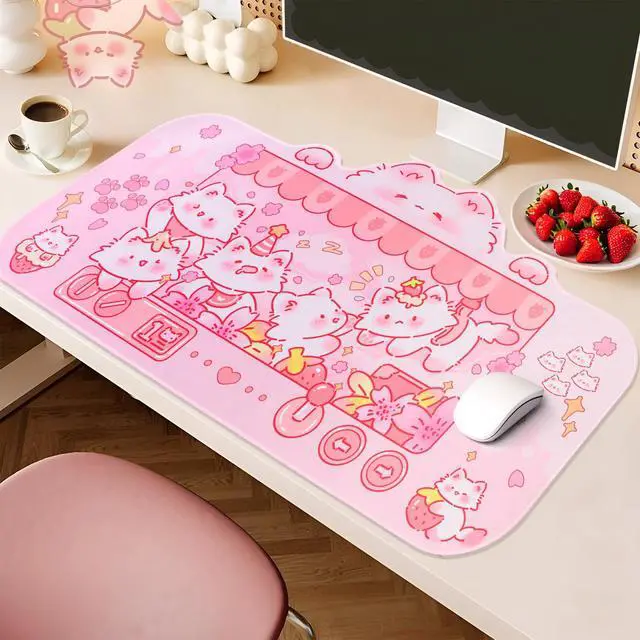 Alt view image 5 of 7 - Cute Cat Desk Pad Kawaii Kitty Claw Machine Desk Mat, Pink Switch Large Gaming Mouse Pad, Funny Deskmat Mousepad, Anime Laptop Keyboard Pad Office Home Decor for Women Girls, Coral